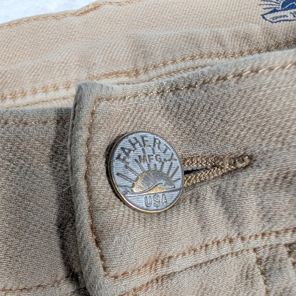 Faherty Jeans Mens 32x32 Beige Slim Straight Stretch Denim Pants Leather Patch - Picture 4 of 13